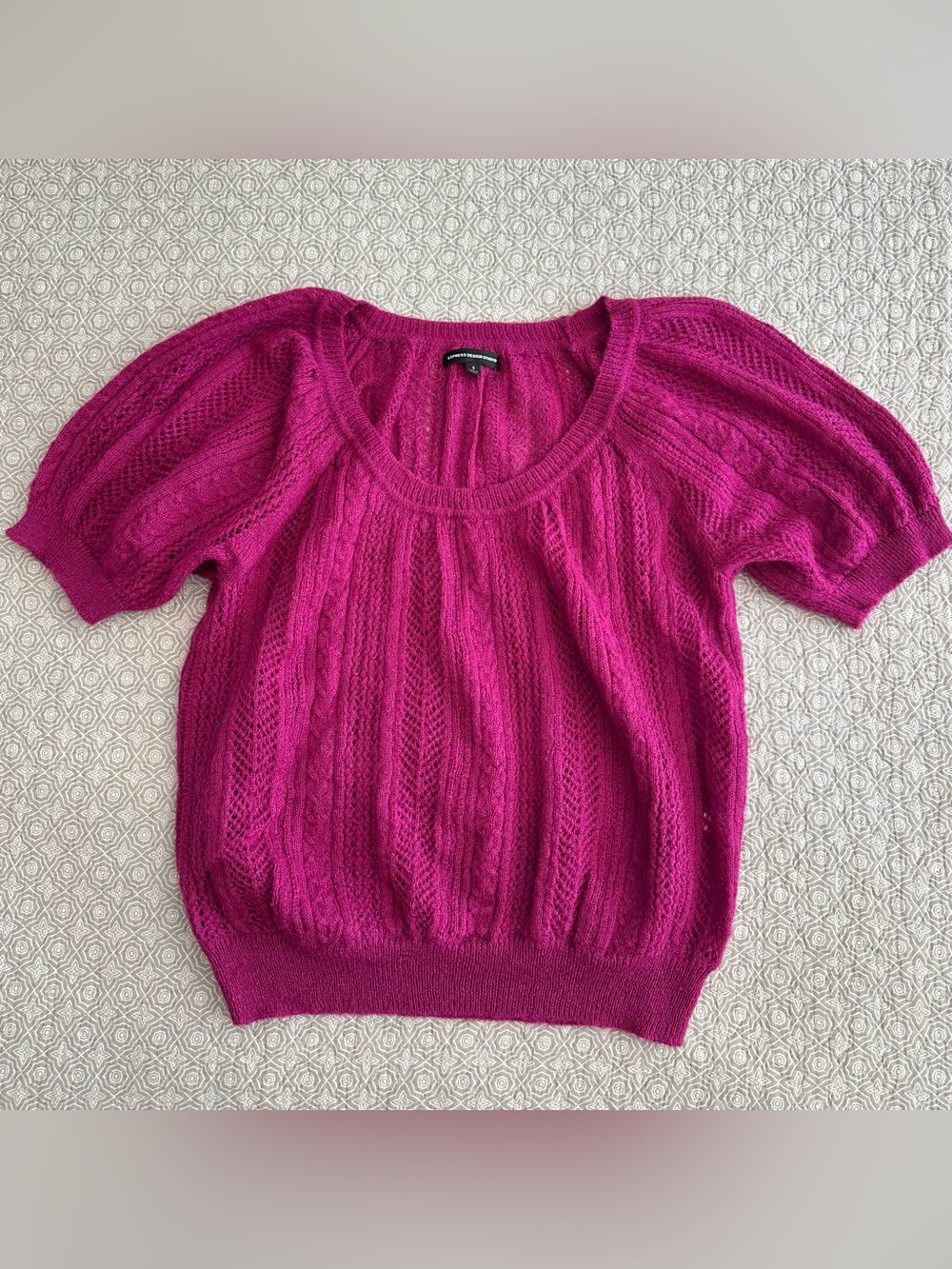 Express Design Studio Magenta Pink Mohair Blend Short Sleeve Sweater Size S